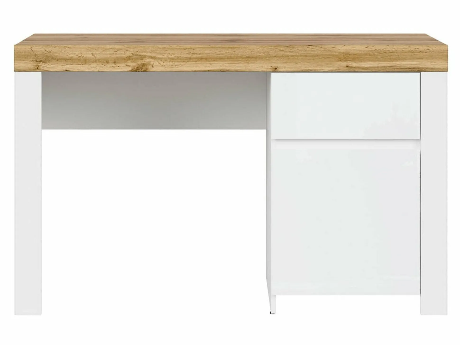 Skrivebord Sonsoru 130 (Hvid + Glansfuld hvid + Wotan eg)