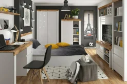 Skrivebord Sonsoru 130 (Hvid + Glansfuld hvid + Wotan eg)