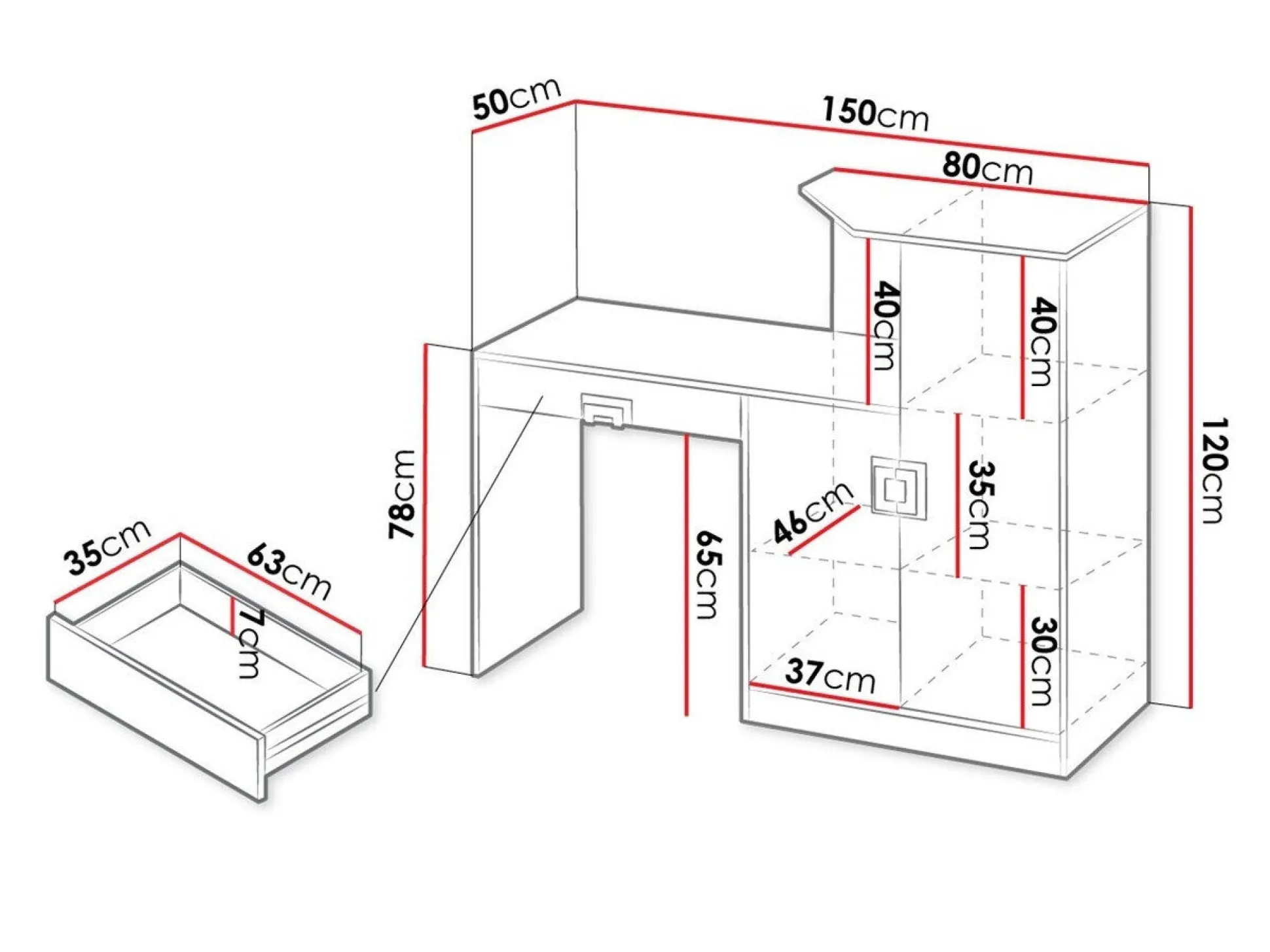Skrivebord Tolfere 105 (Lys eg + Hvid)