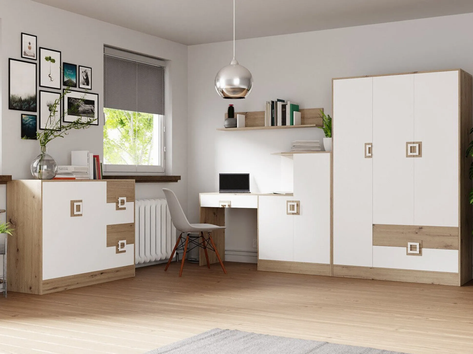 Skrivebord Tolfere 105 (Lys eg + Hvid)