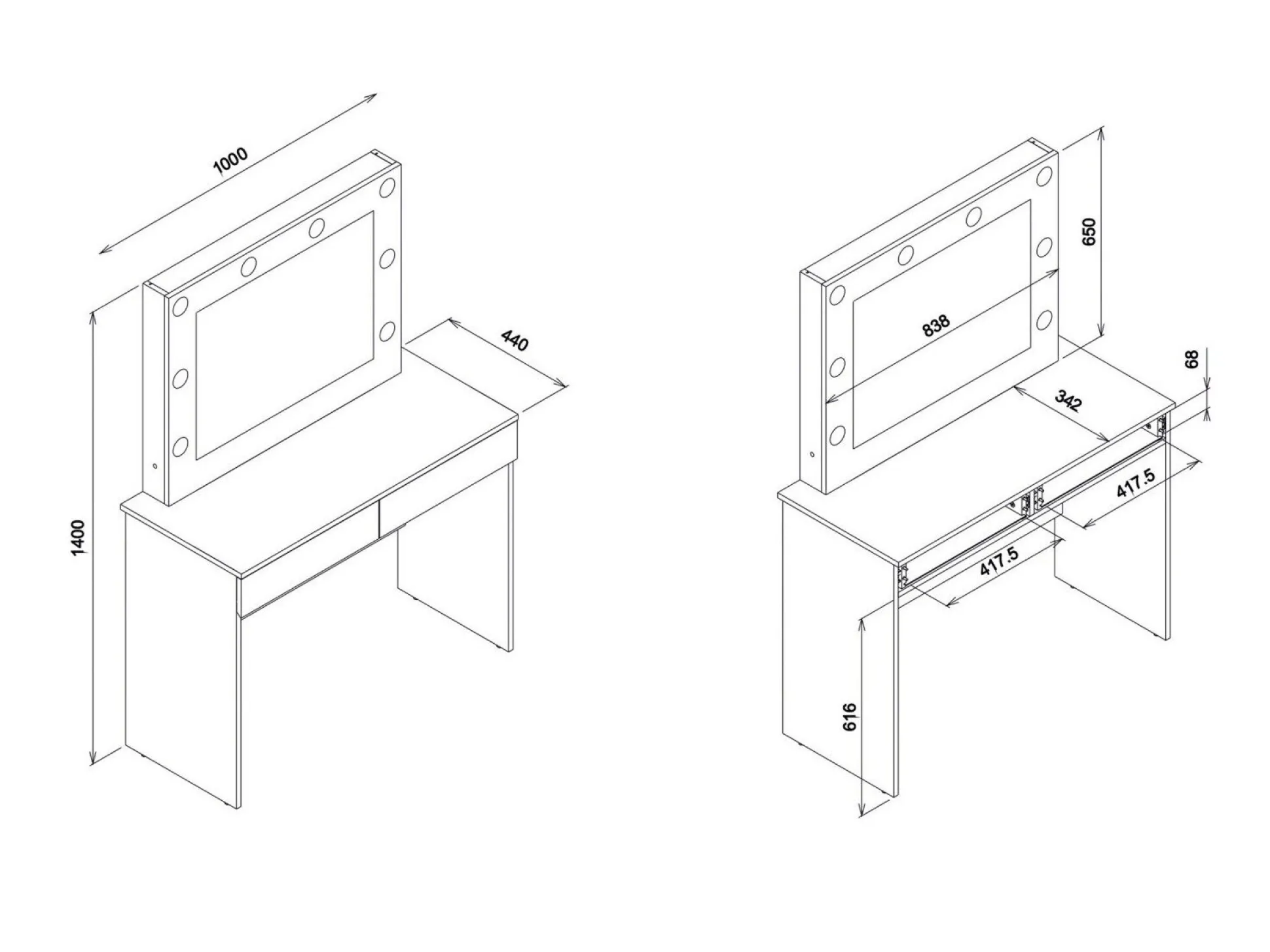Sminkebord Catelbi 113 (Hvid + Egetræ)