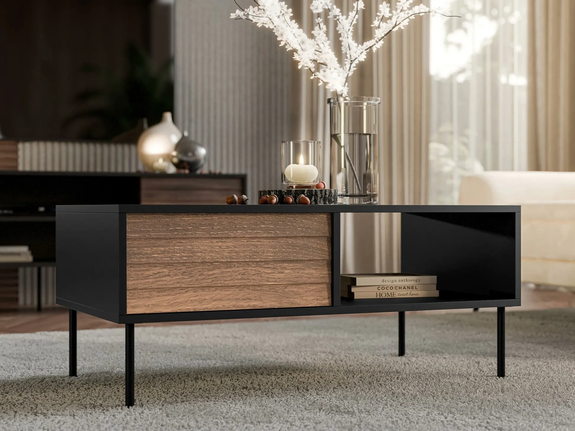 Sofabord Flosoru 103 (Valnød + Sort)