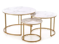 Sofabordssæt Houston 1884 (Gylden + Hvid marmor)