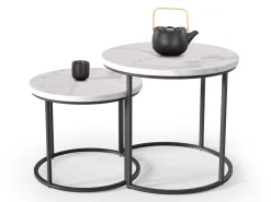 Sofabordssæt Houston 951 (Hvid marmor + Sort)