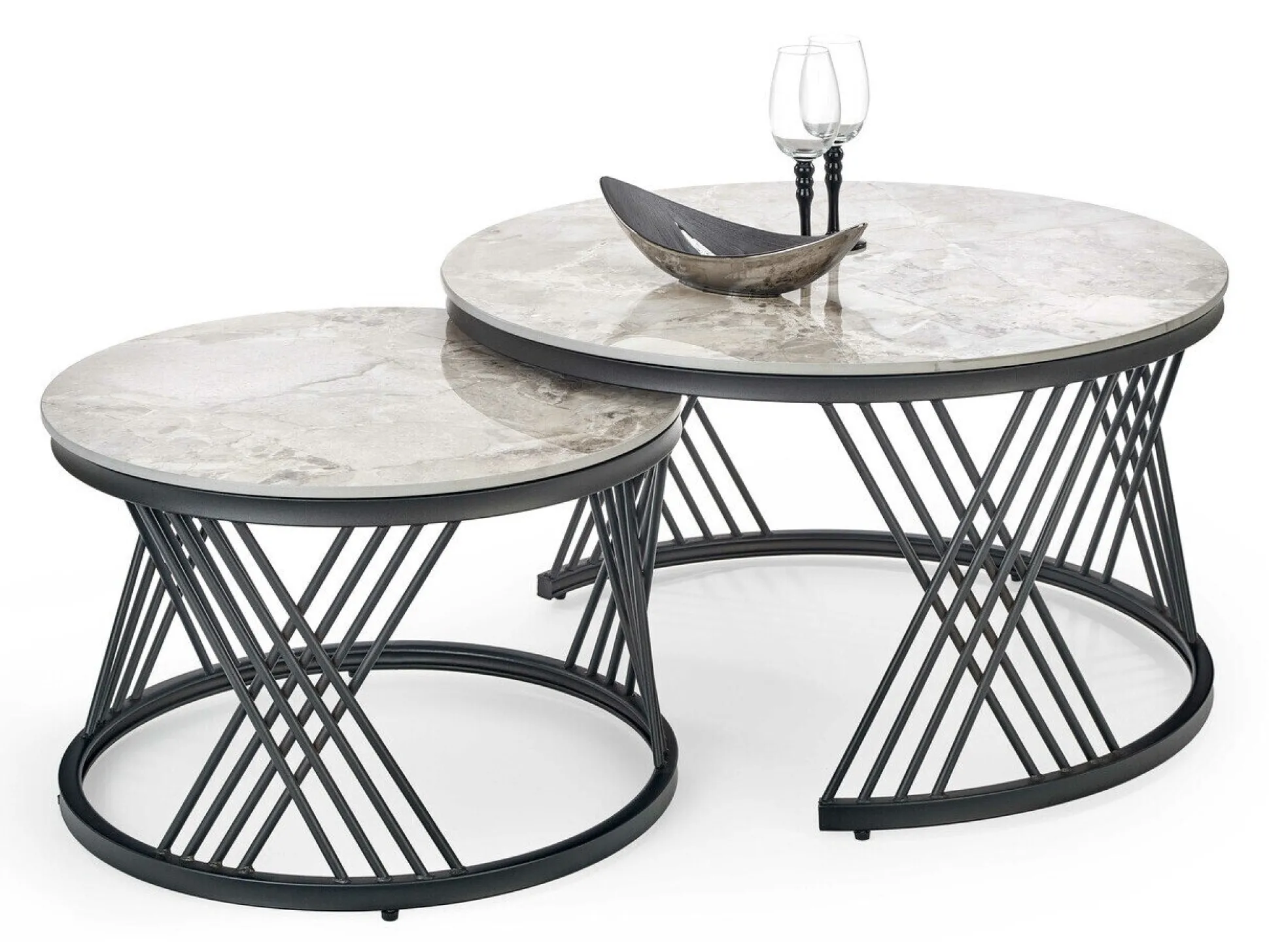 Sofabordssæt Houston Acetum (Sort + Grå marmor)