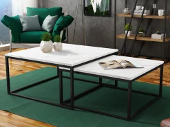 Sofabordssæt Oswego 101 (Hvid marmor + Sort)