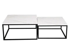 Sofabordssæt Oswego 101 (Hvid marmor + Sort)