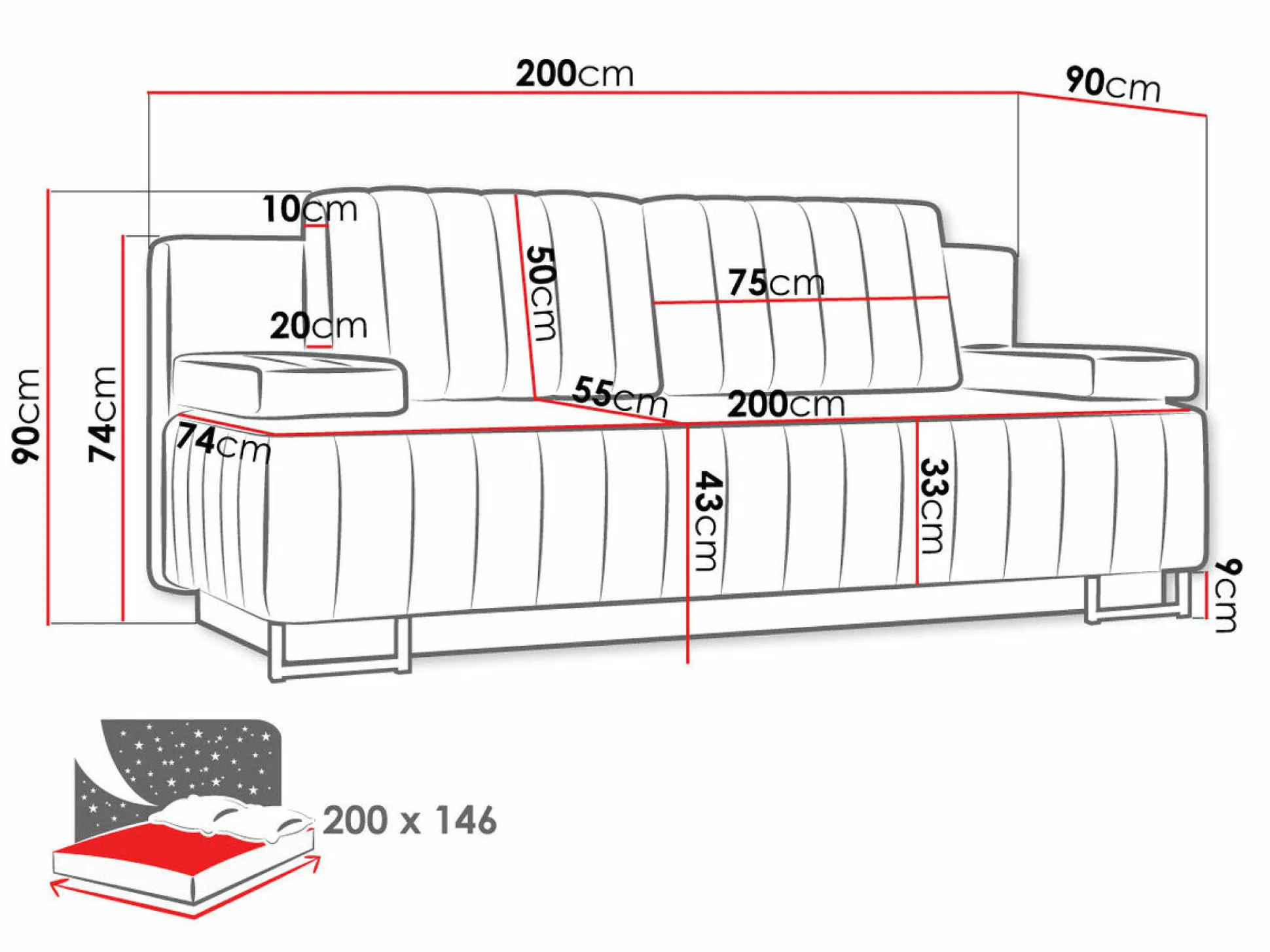 Sovesofa Columbus 152 (Lux 05)
