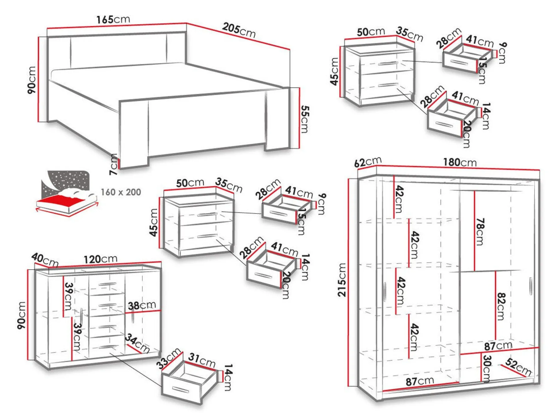 Soveværelsessæt Catromi 121 (Hvid)
