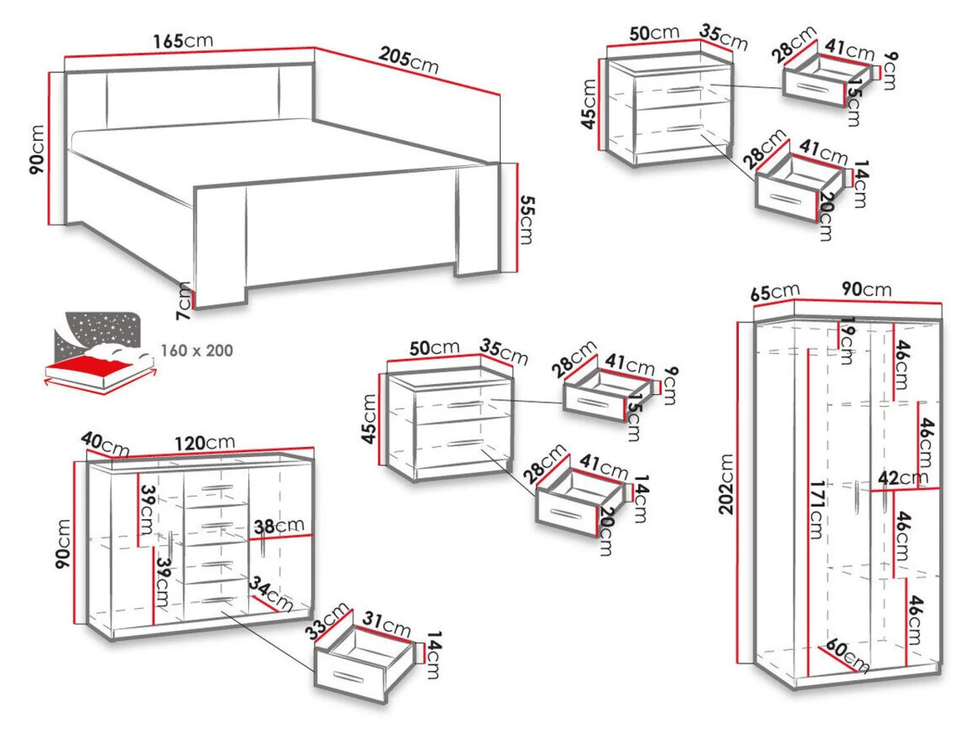 Soveværelsessæt Catromi 122 (Hvid)