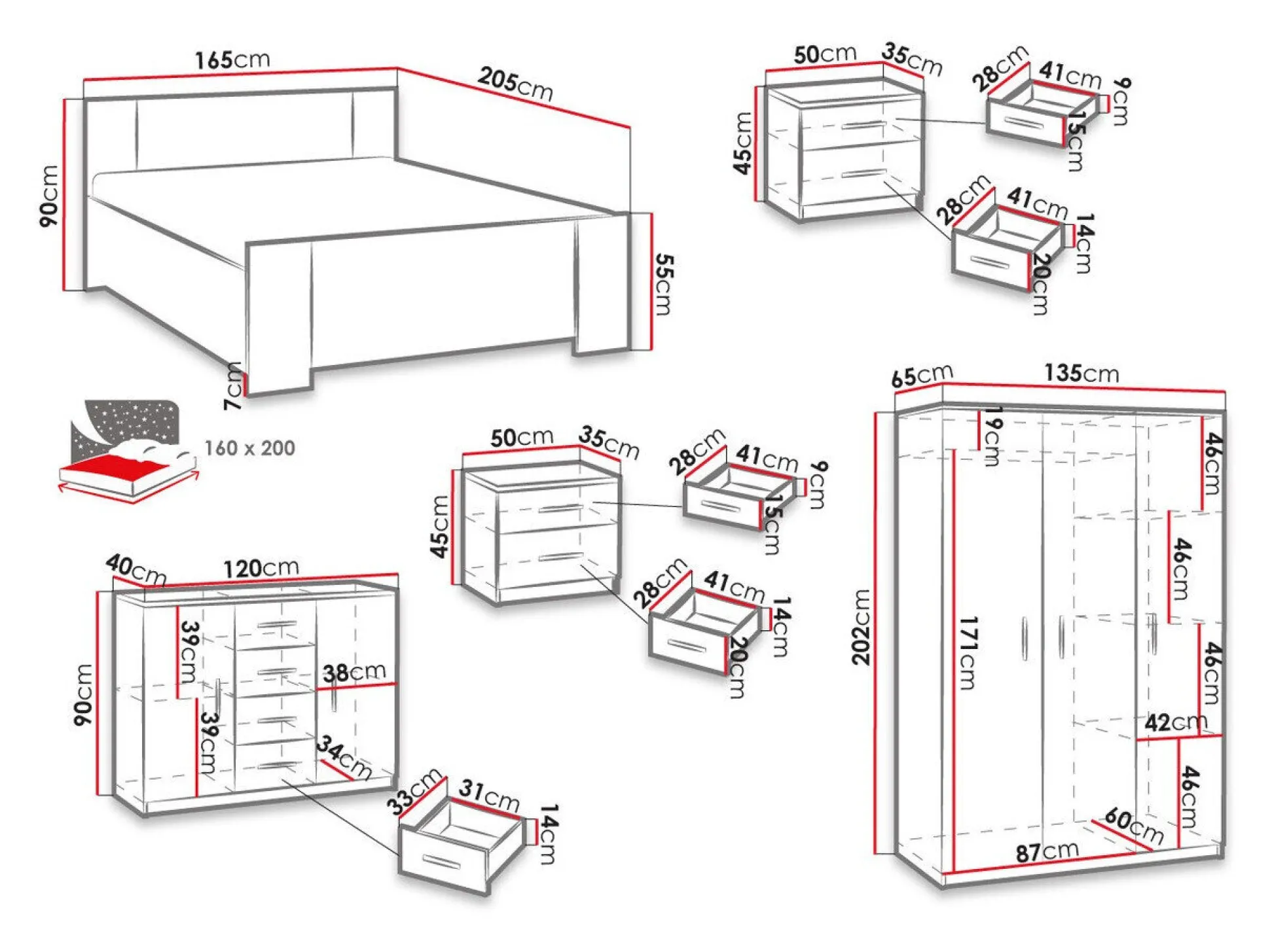 Soveværelsessæt Catromi 123 (Hvid)