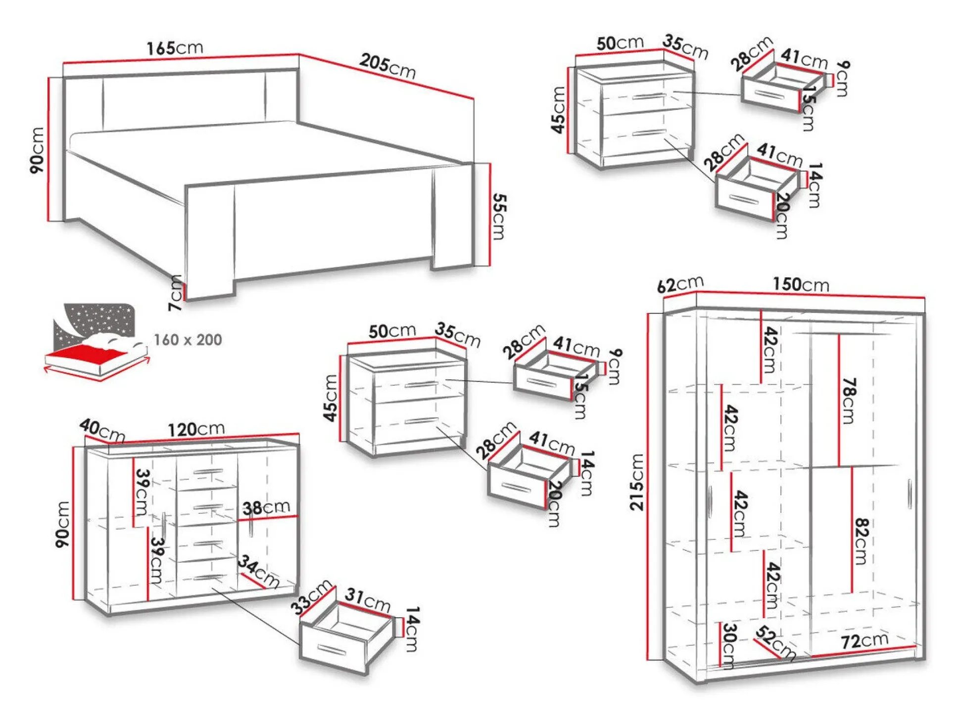 Soveværelsessæt Catromi 113 (Hvid)