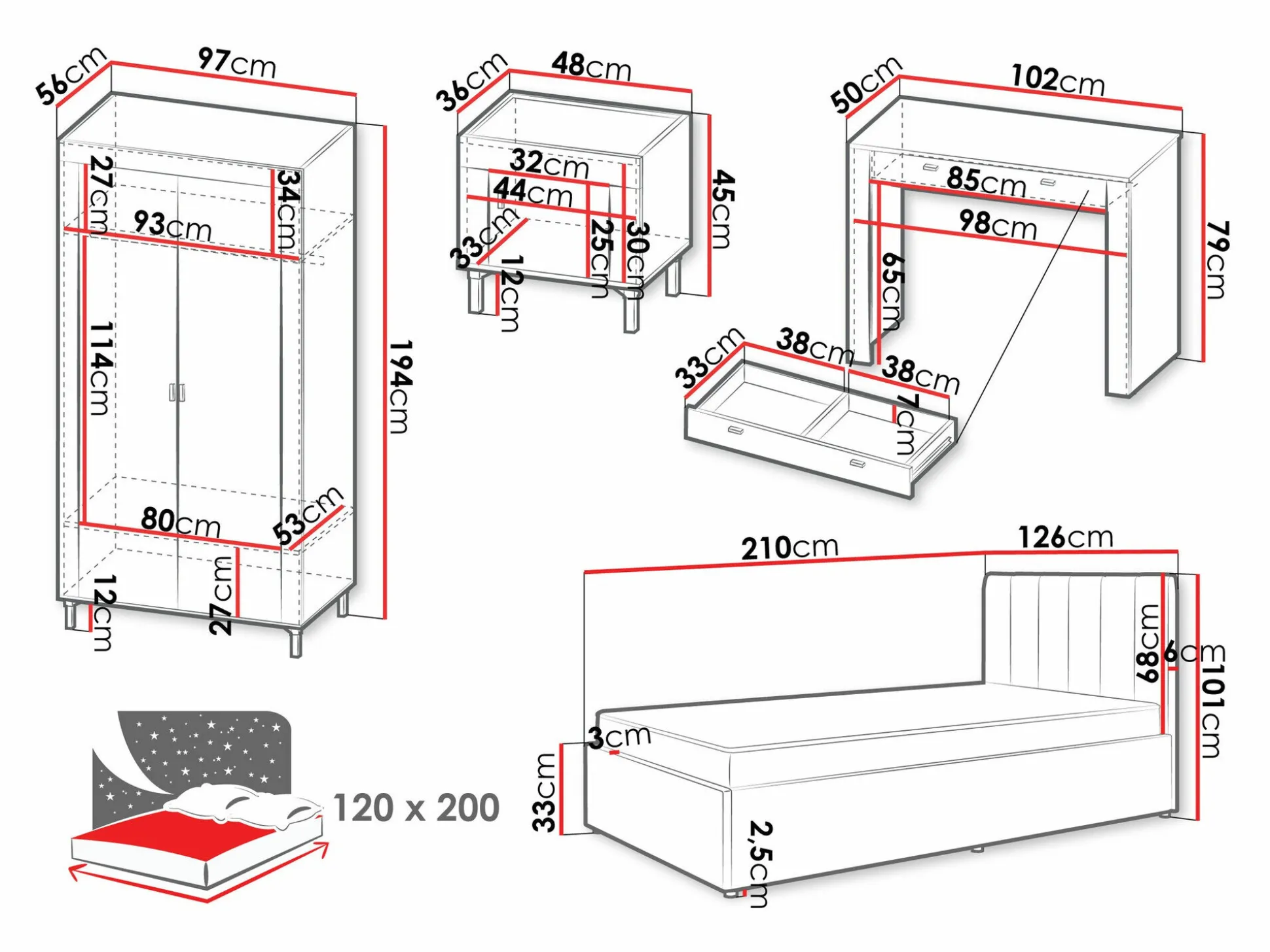 Soveværelsessæt Mormavu 112 (Mat hvid + Beige)