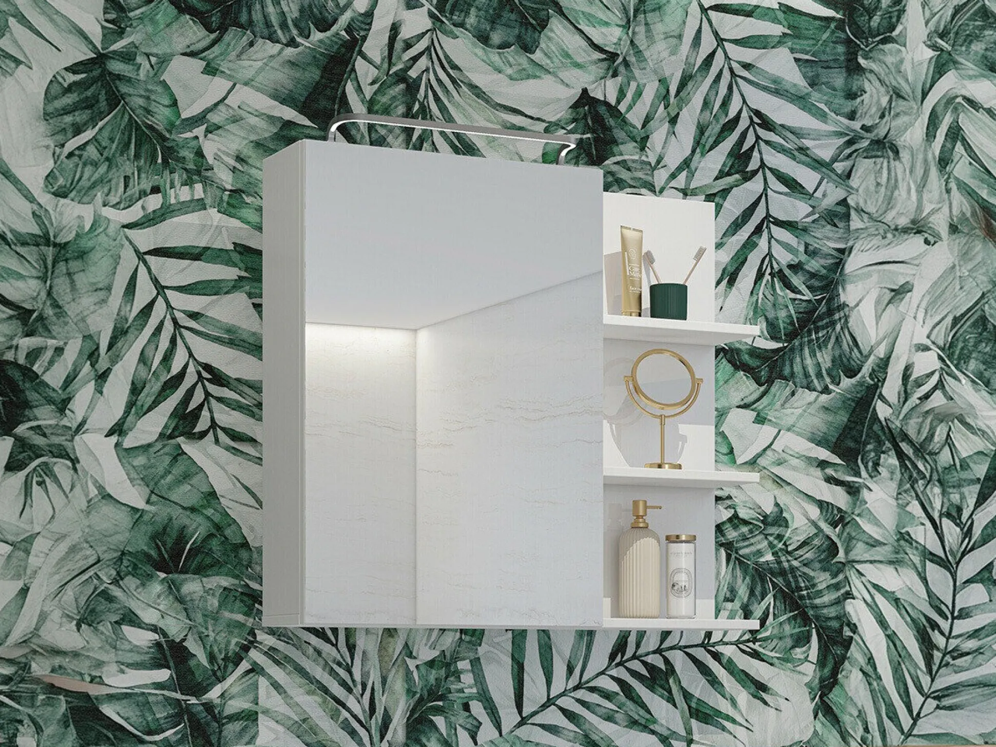 Spejlskab til badeværelset Tecavu 102 (Glansfuld hvid + Hvid)