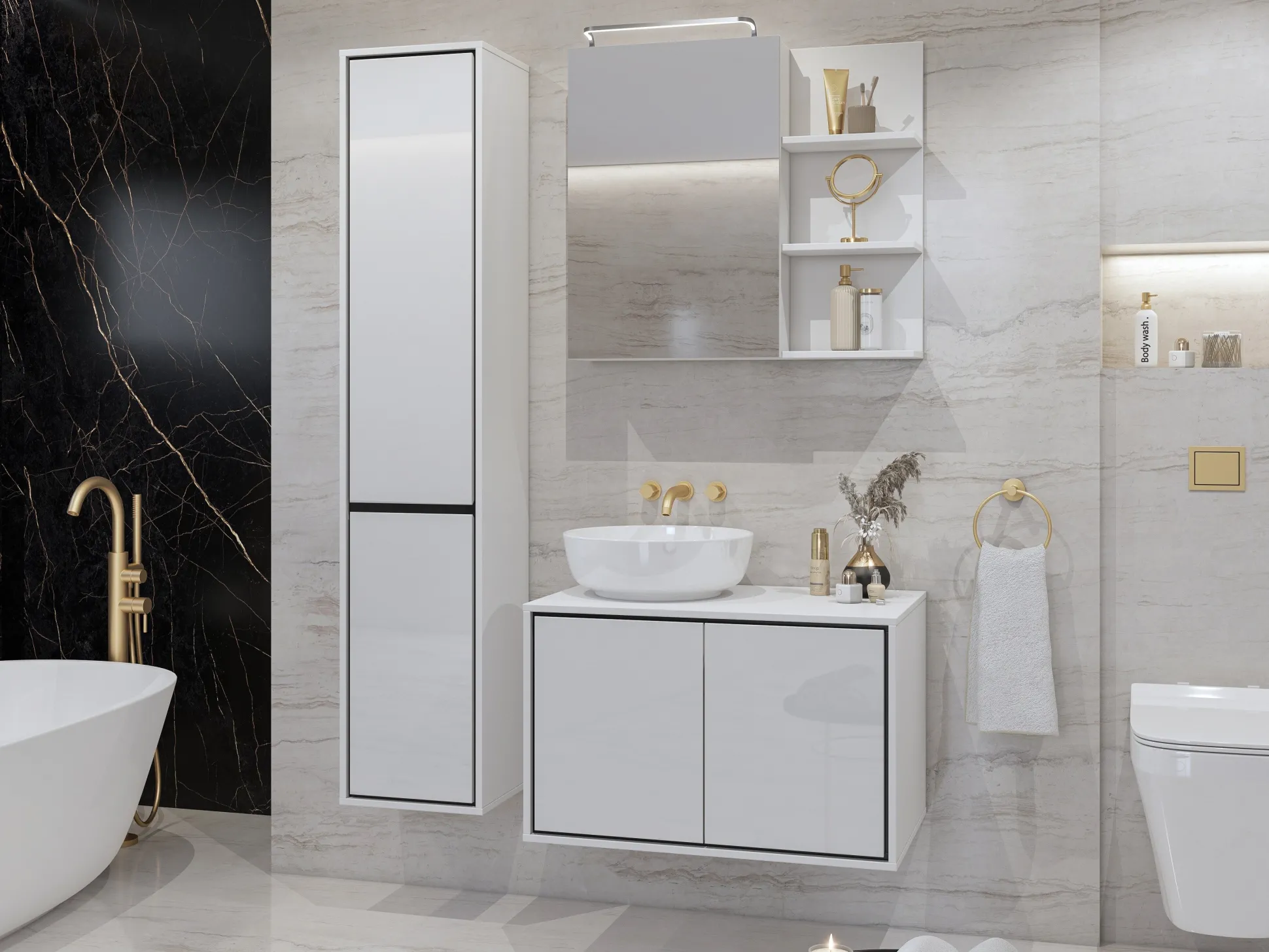 Spejlskab til badeværelset Tecavu 102 (Glansfuld hvid + Hvid)