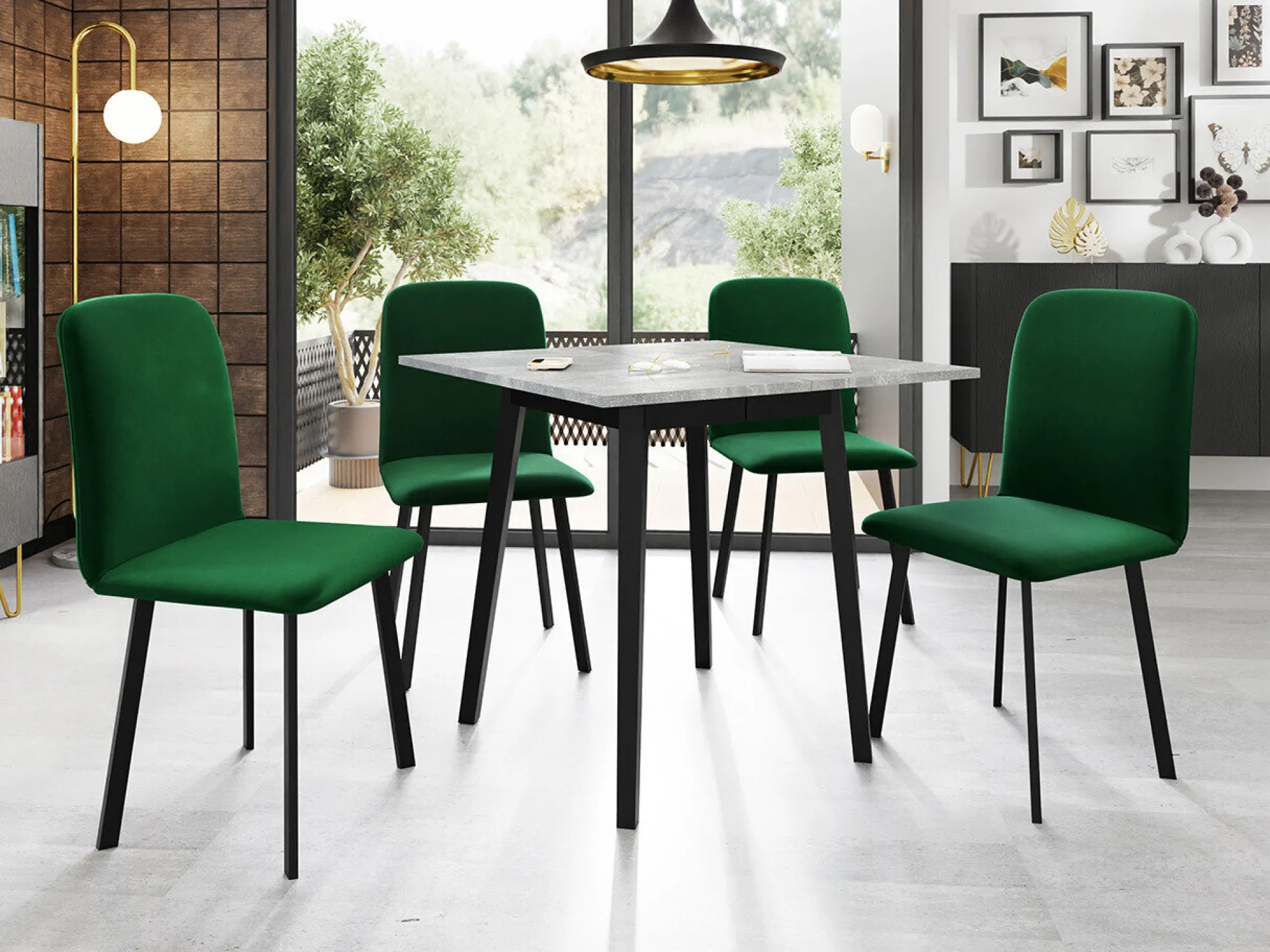 Spisestuesæt Edmond 116 (Grå marmor + Sort)