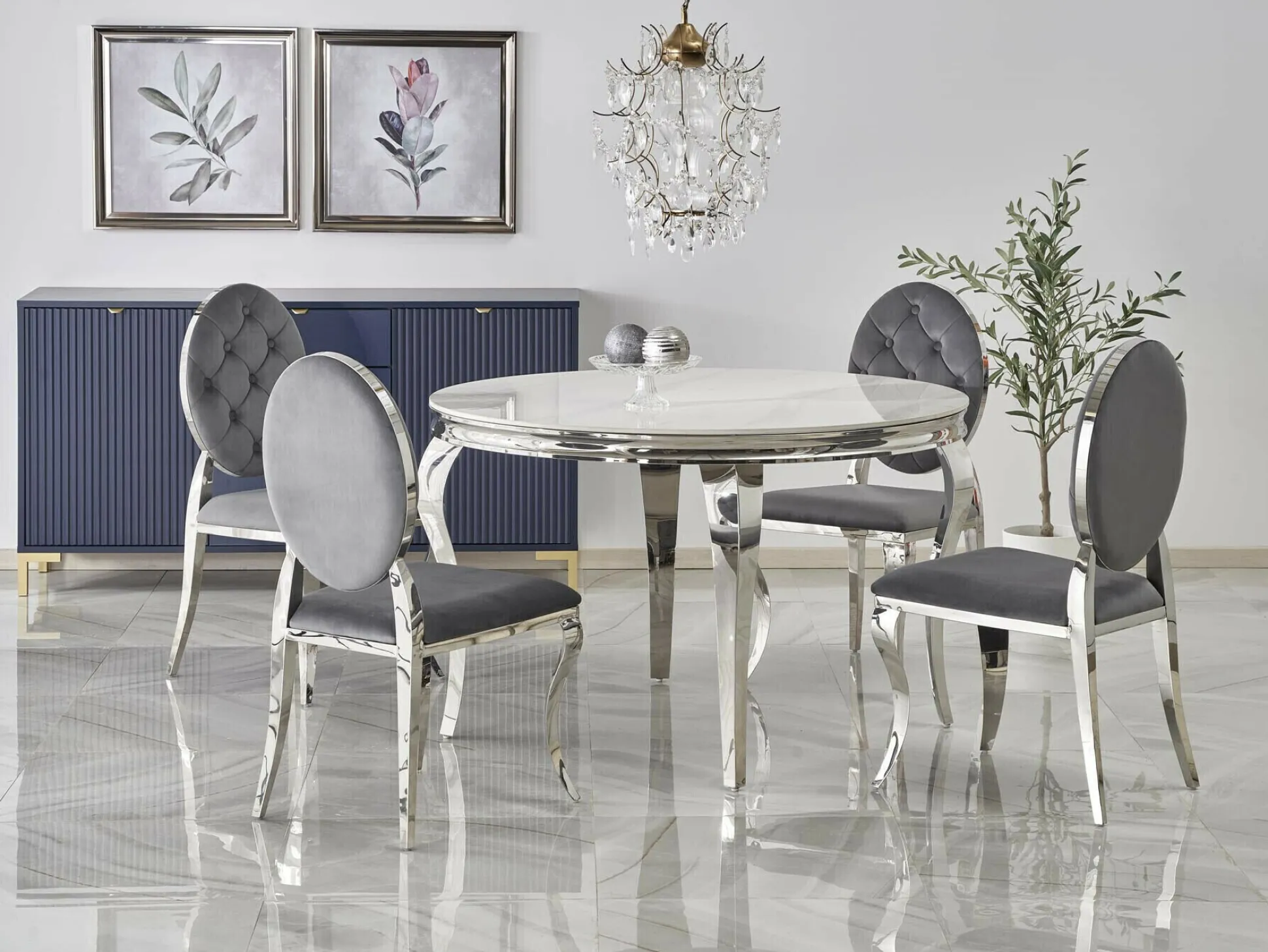 Spisestuesæt Houston 1828 (Hvid marmor + Grå)