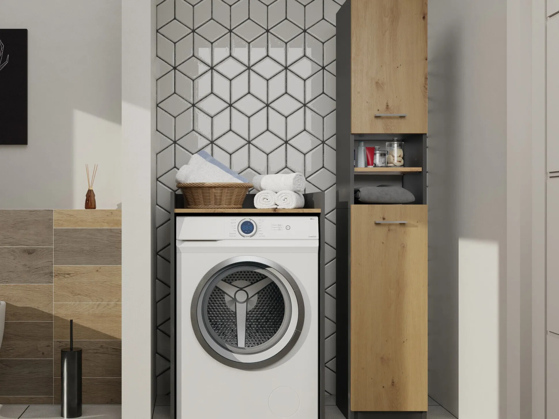 Stående badeværelsesskab Balelbo 102 (Antracit + Artisan eg)