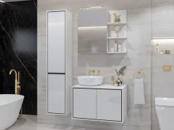 Stående badeværelsesskab Tecavu 101 (Glansfuld hvid + Hvid)