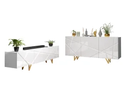 Stuemøbelsæt Audis (Hvid + Glansfuld hvid)