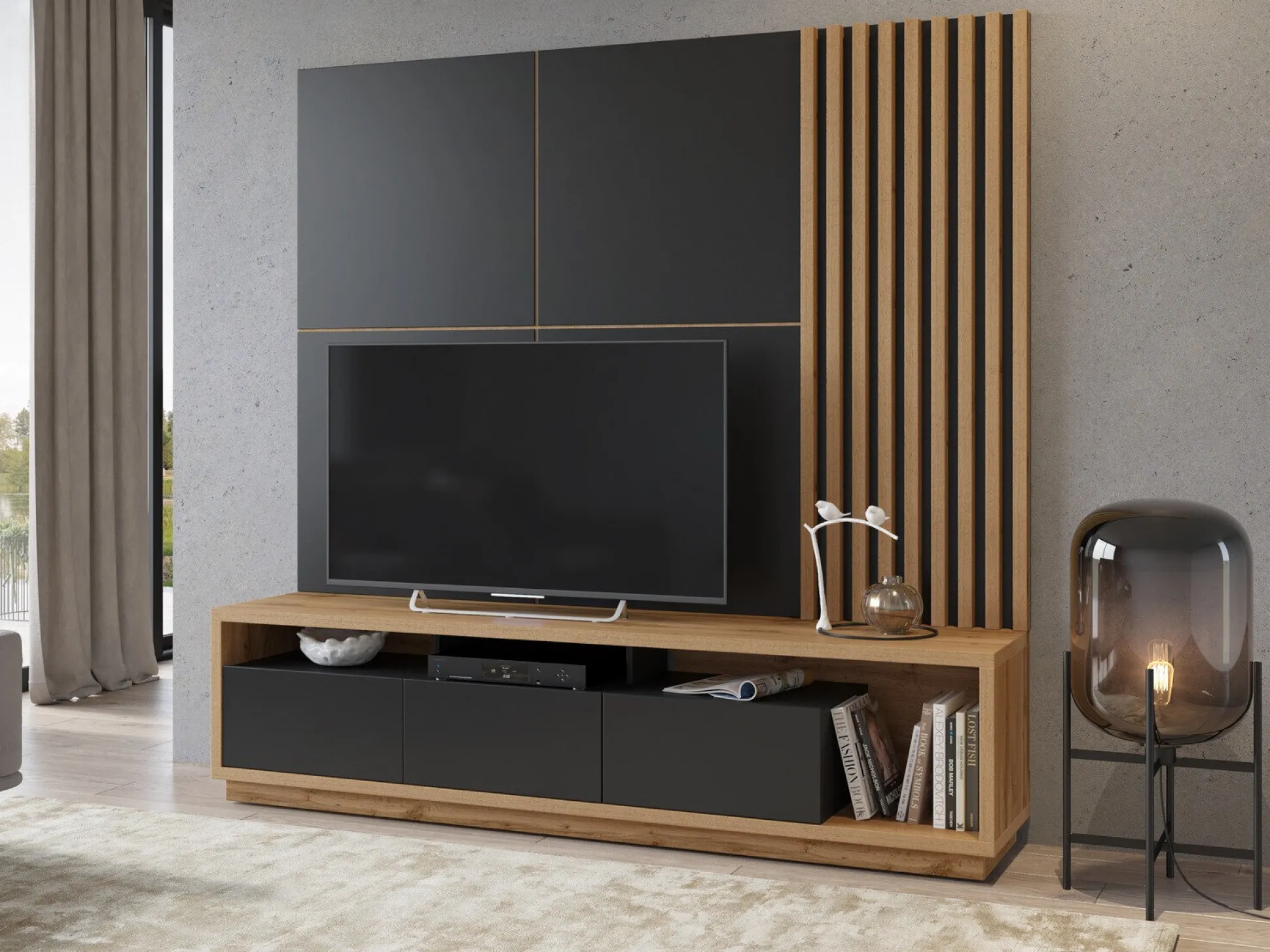 Stuemøbelsæt Austin 360 (Wotan eg + Sort + Mat sort)