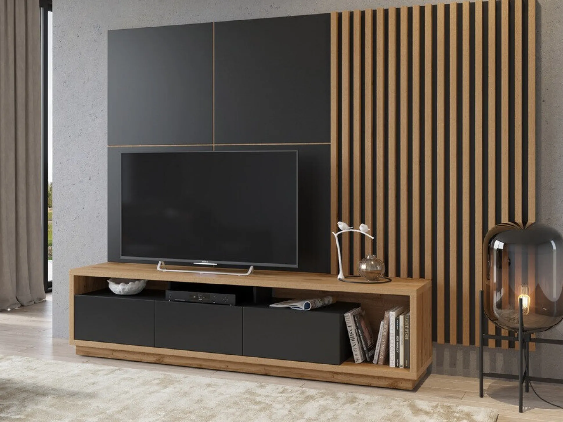 Stuemøbelsæt Austin 362 (Wotan eg + Mat sort + Sort)