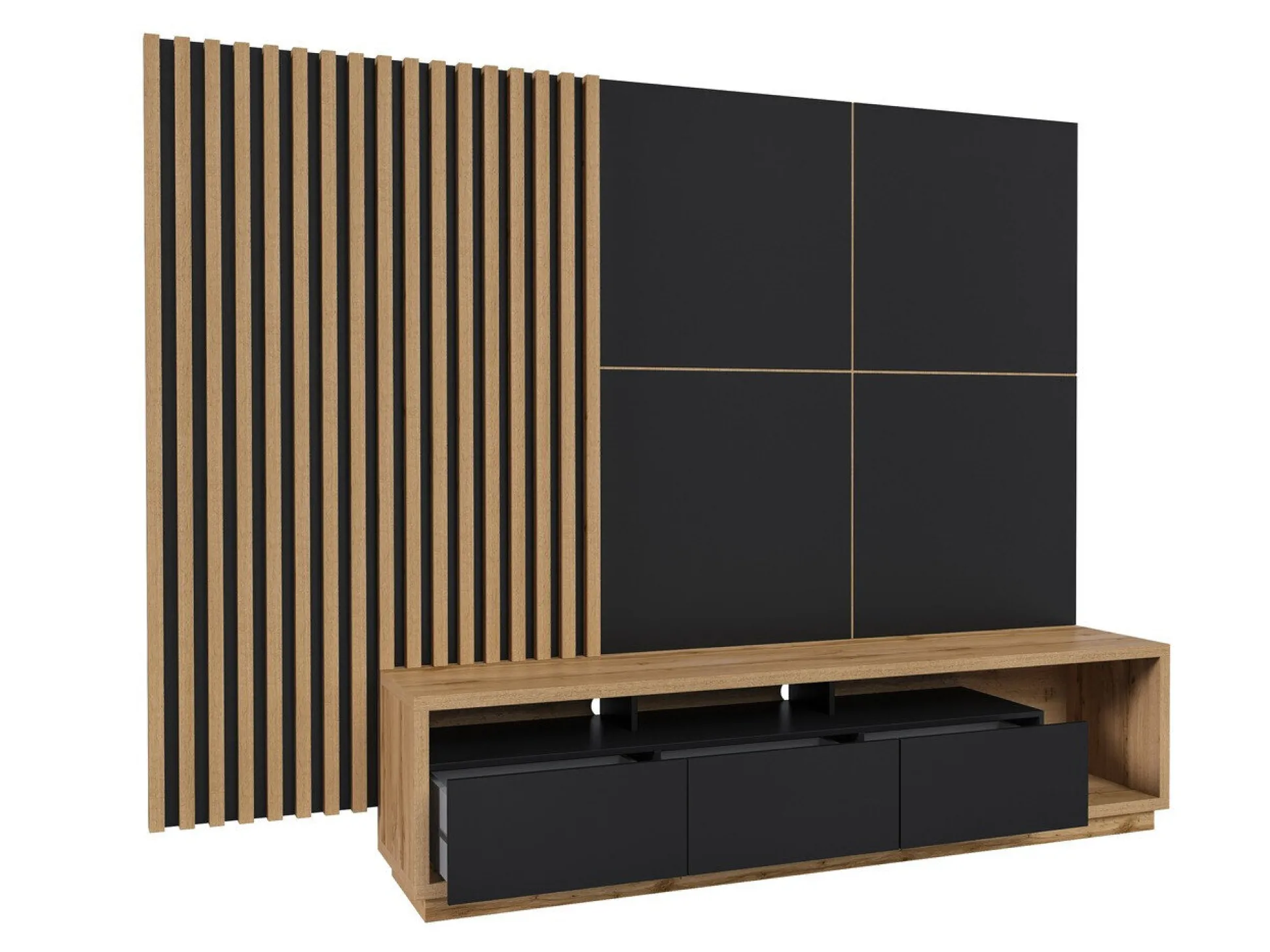 Stuemøbelsæt Austin 362 (Wotan eg + Mat sort + Sort)