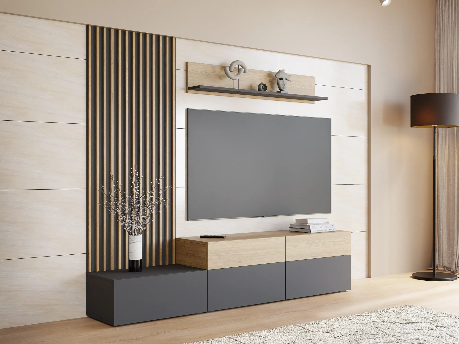 Stuemøbelsæt Comfivo Munium I (Grafit + Egetræ)