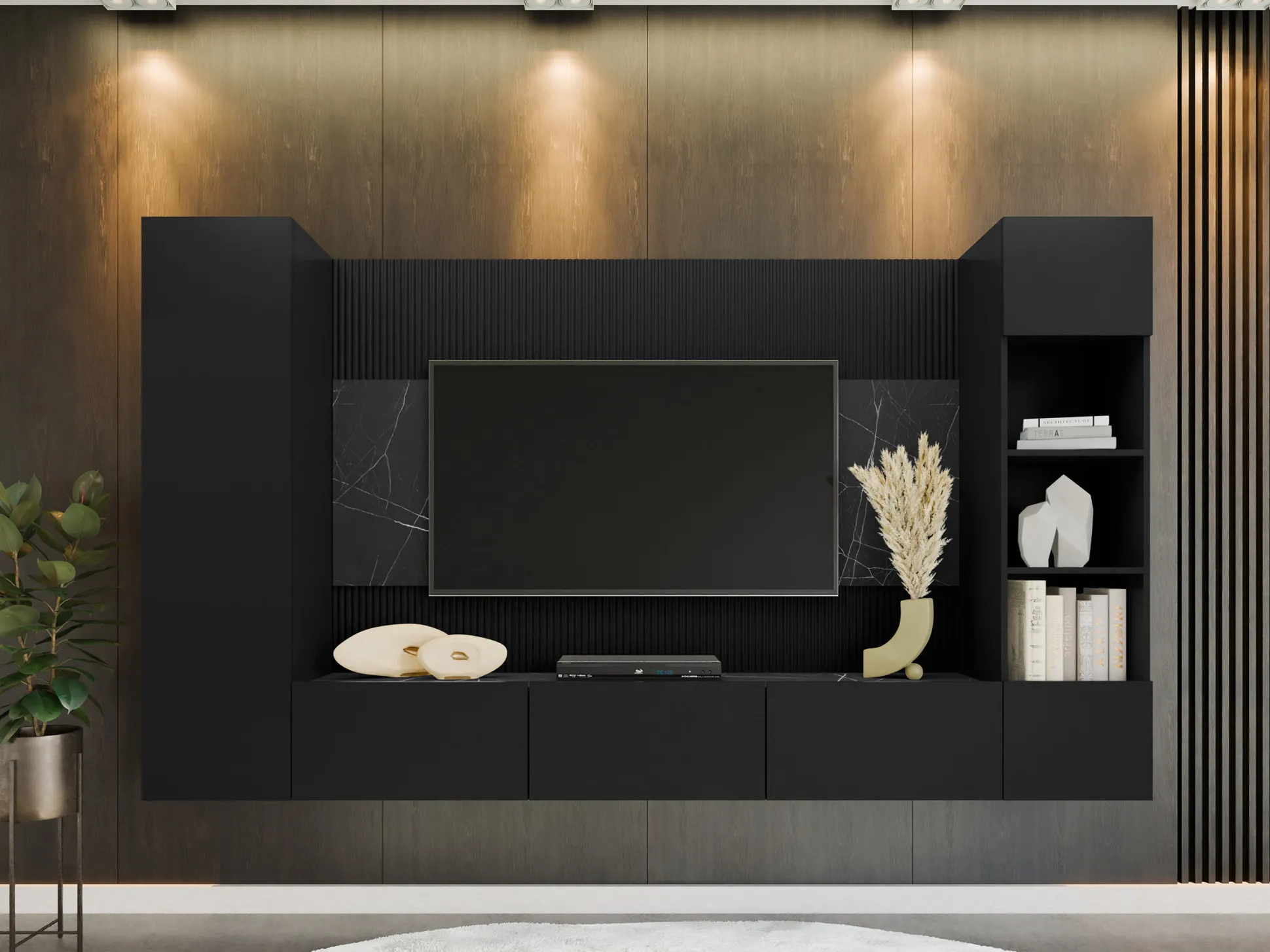 Stuemøbelsæt Comfivo Salix IV (Sort + Sort marmor)