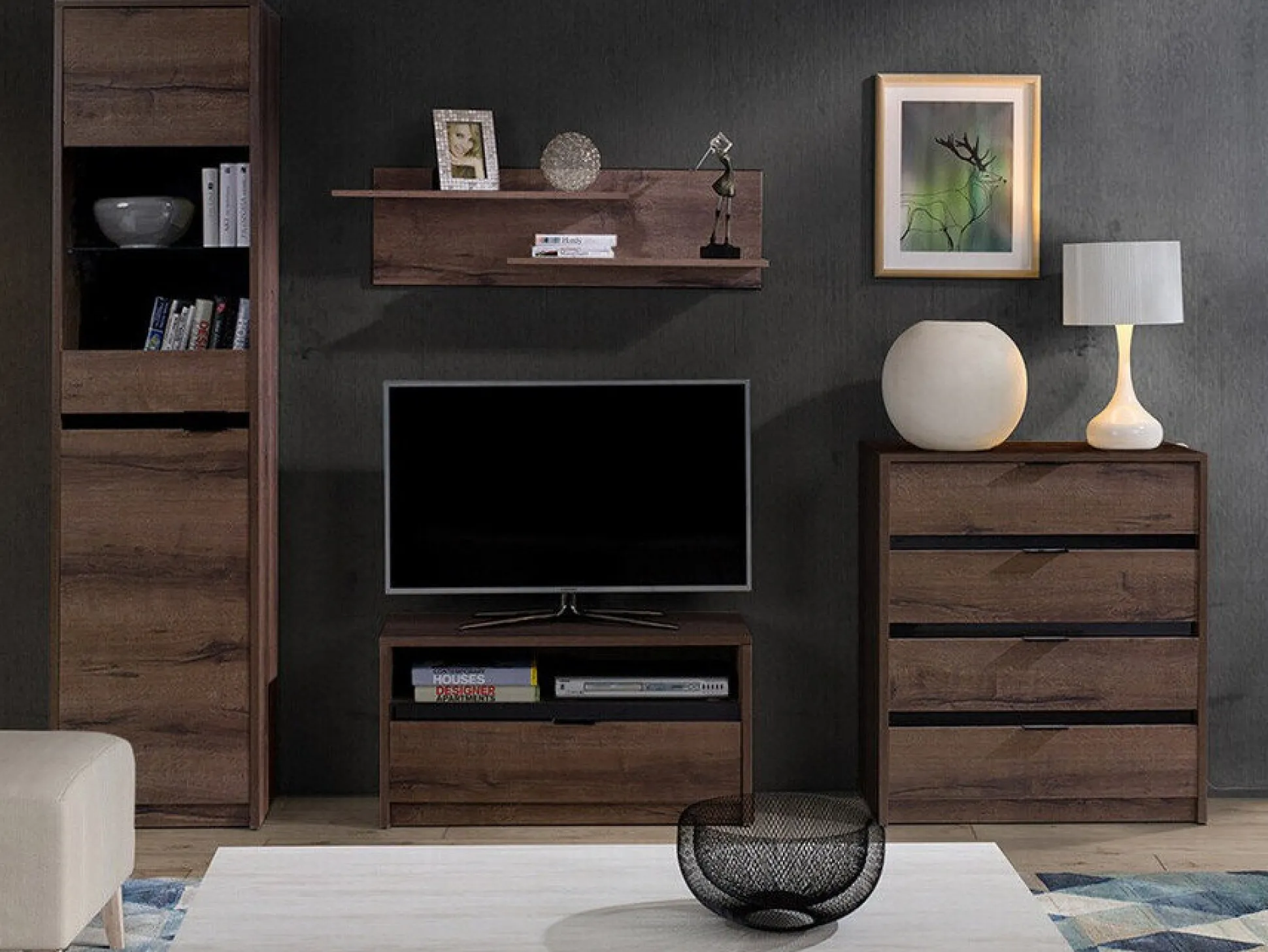 Stuemøbelsæt Fivelbo 115 (Kloster eg + Blank sort)