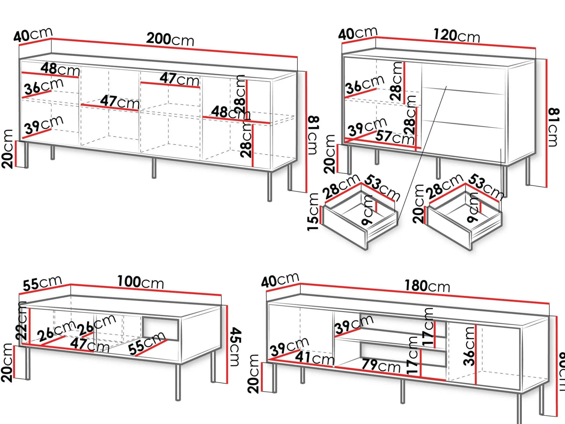 Stuemøbelsæt Flosoru 110 (Valnød + Sort)