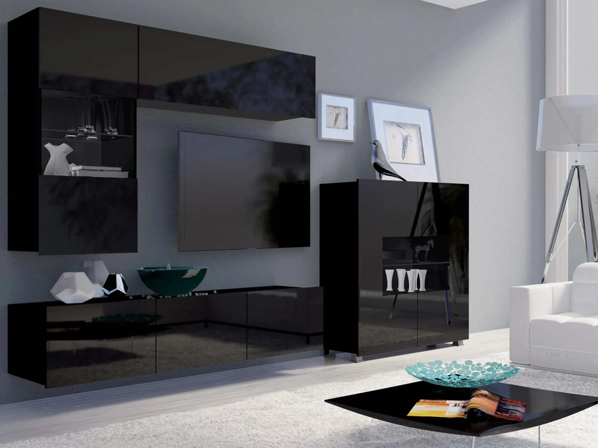 Stuemøbelsæt Remus III (Sort + Blank sort)