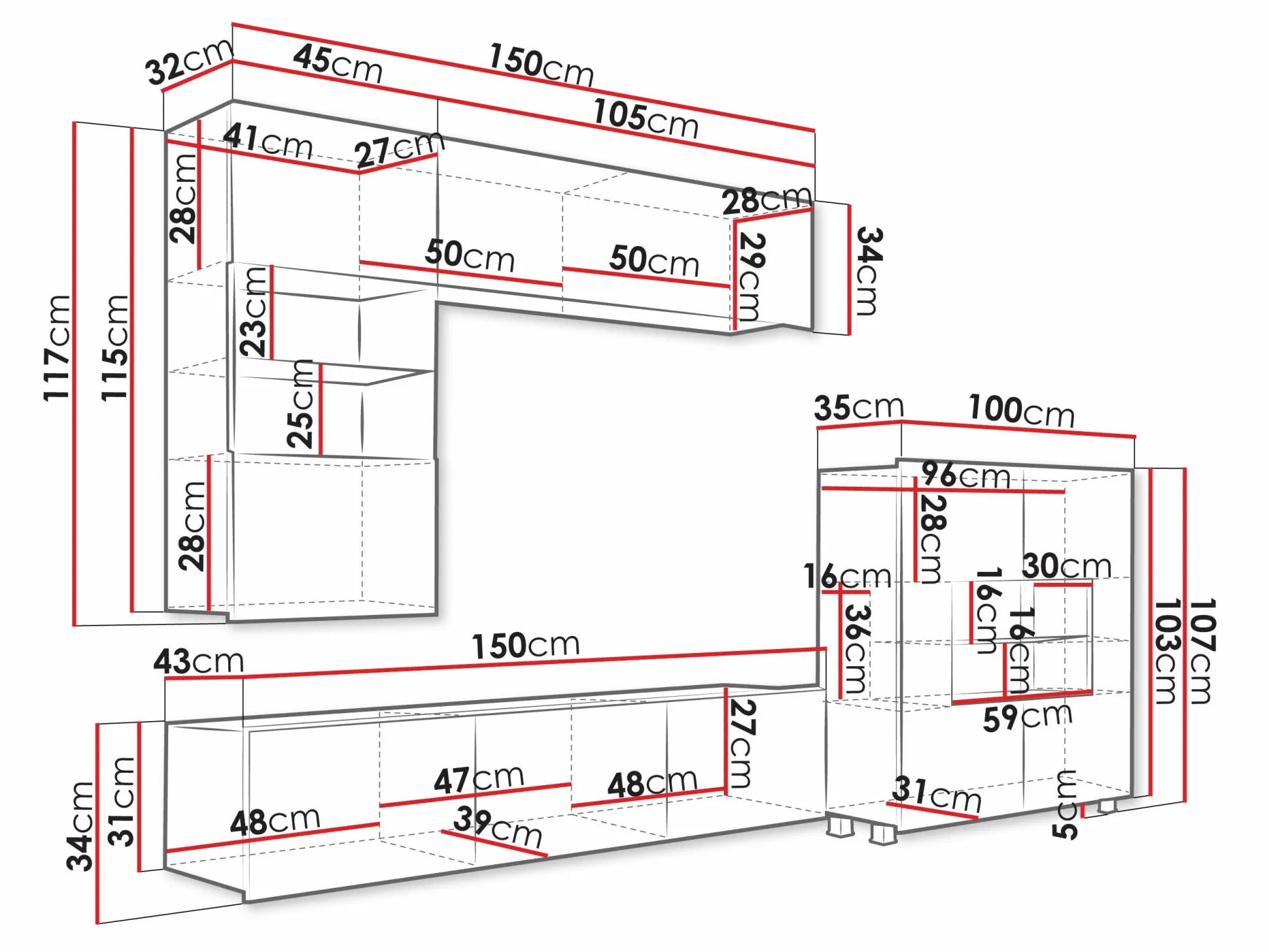 Stuemøbelsæt Remus III (Sort + Blank sort)
