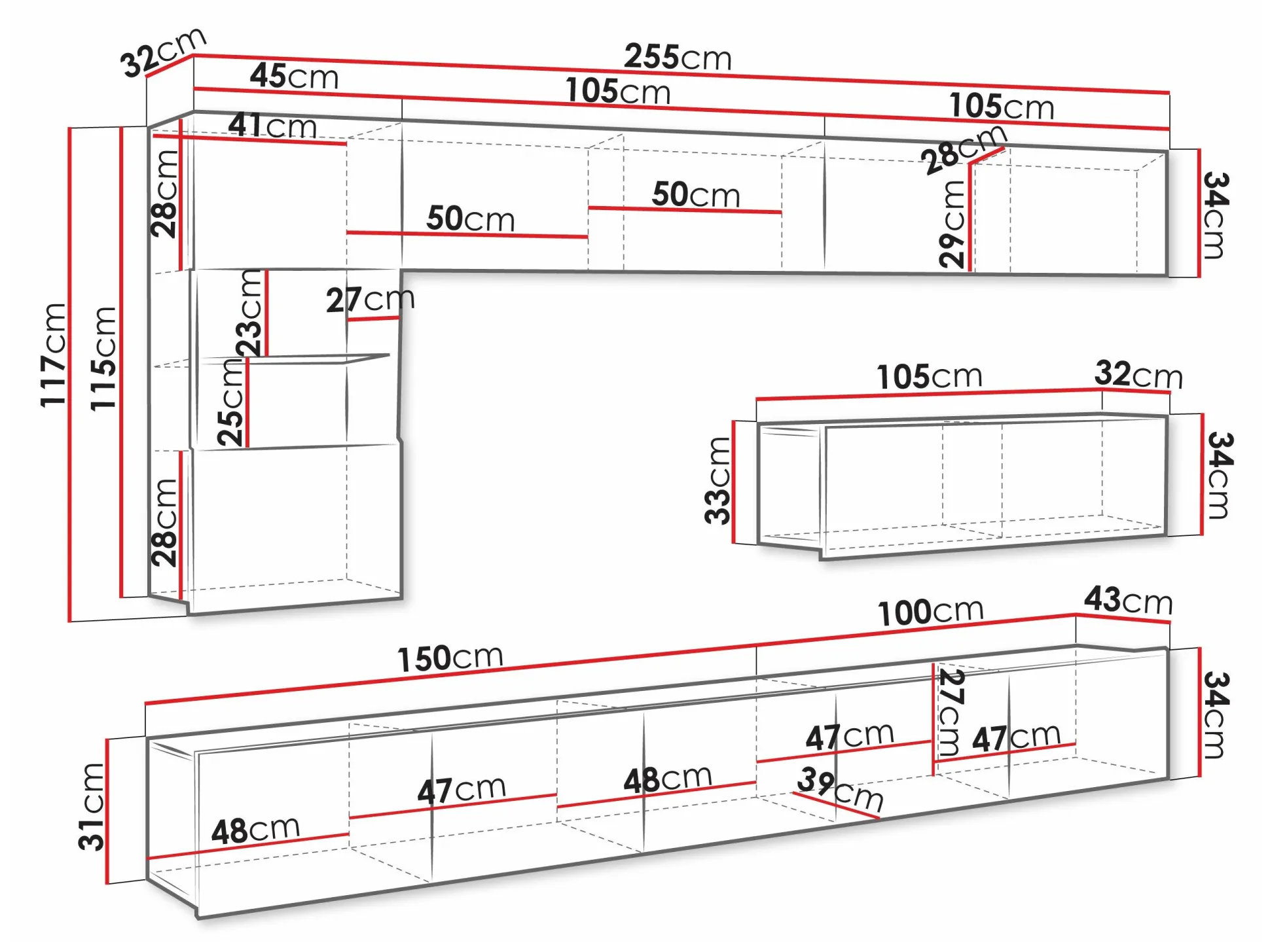 Stuemøbelsæt Remus IV (Sort + Blank sort)