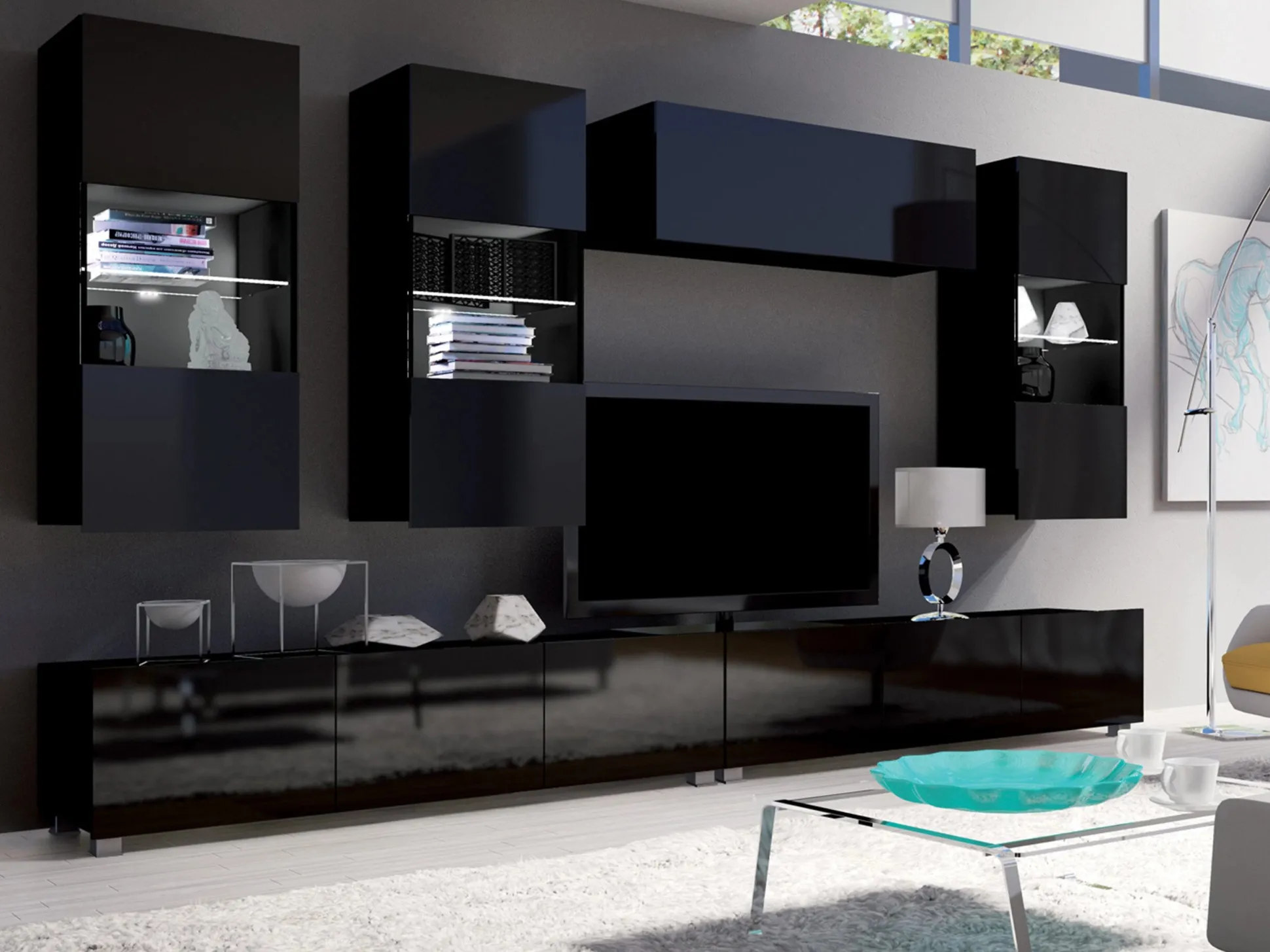 Stuemøbelsæt Remus V (Sort + Blank sort)