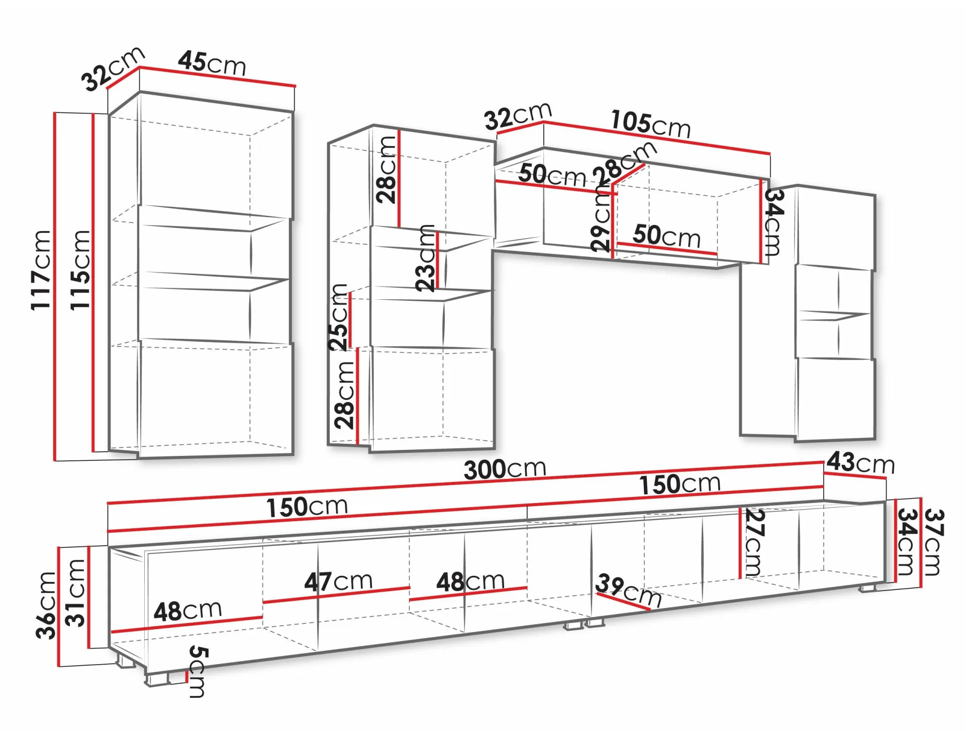 Stuemøbelsæt Remus V (Sort + Blank sort)