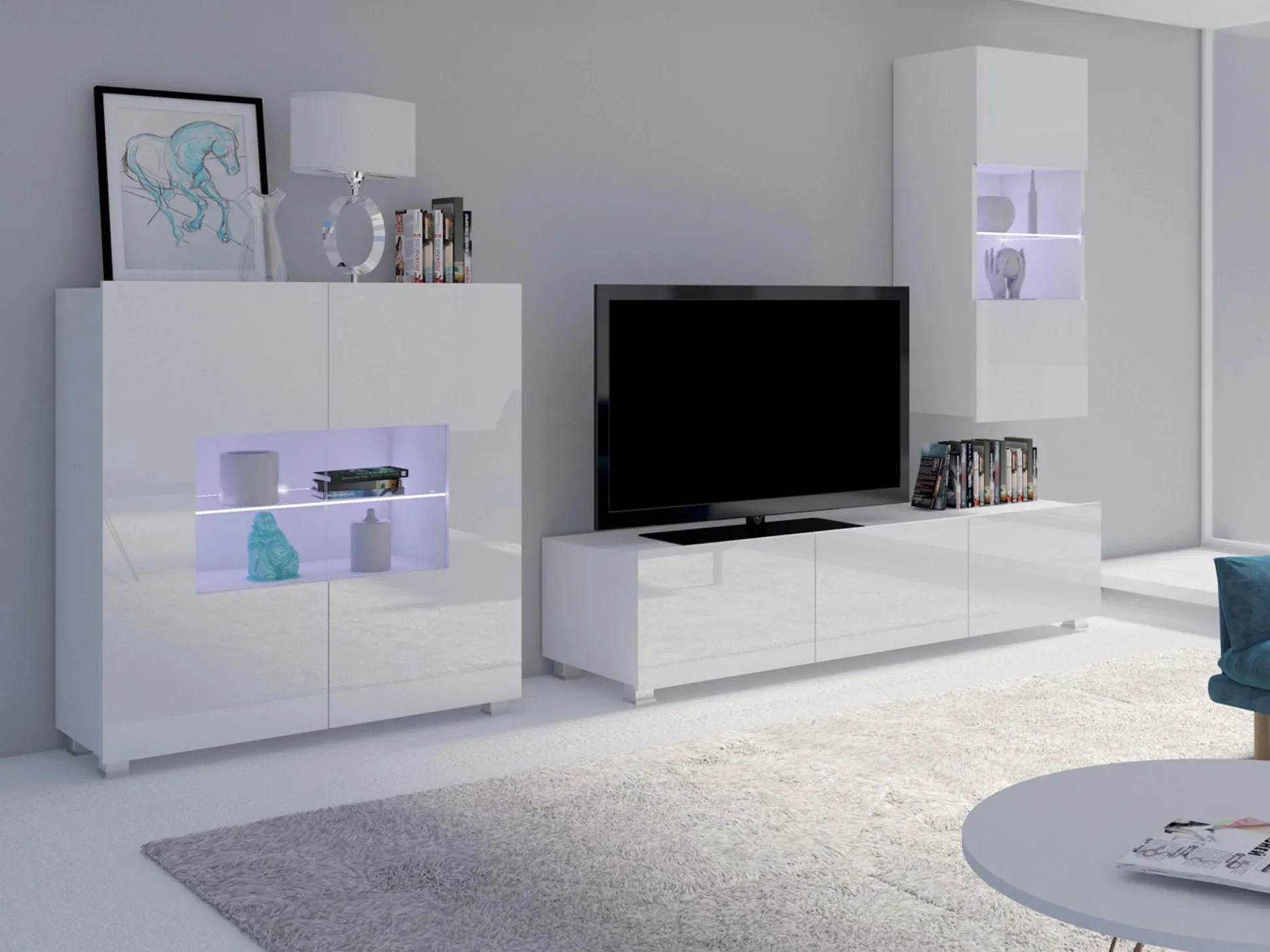 Stuemøbelsæt Remus VII (Hvid + Glansfuld hvid)