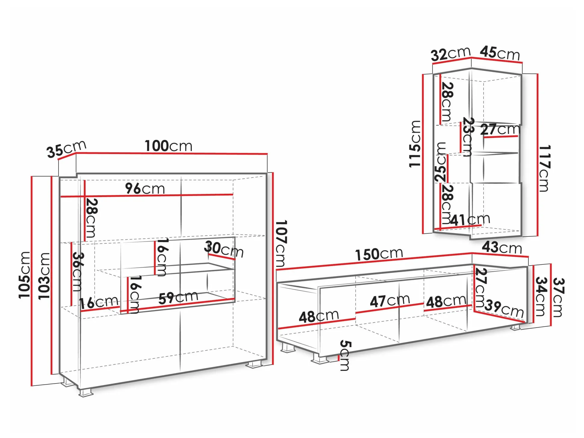 Stuemøbelsæt Remus VII (Hvid + Glansfuld hvid)