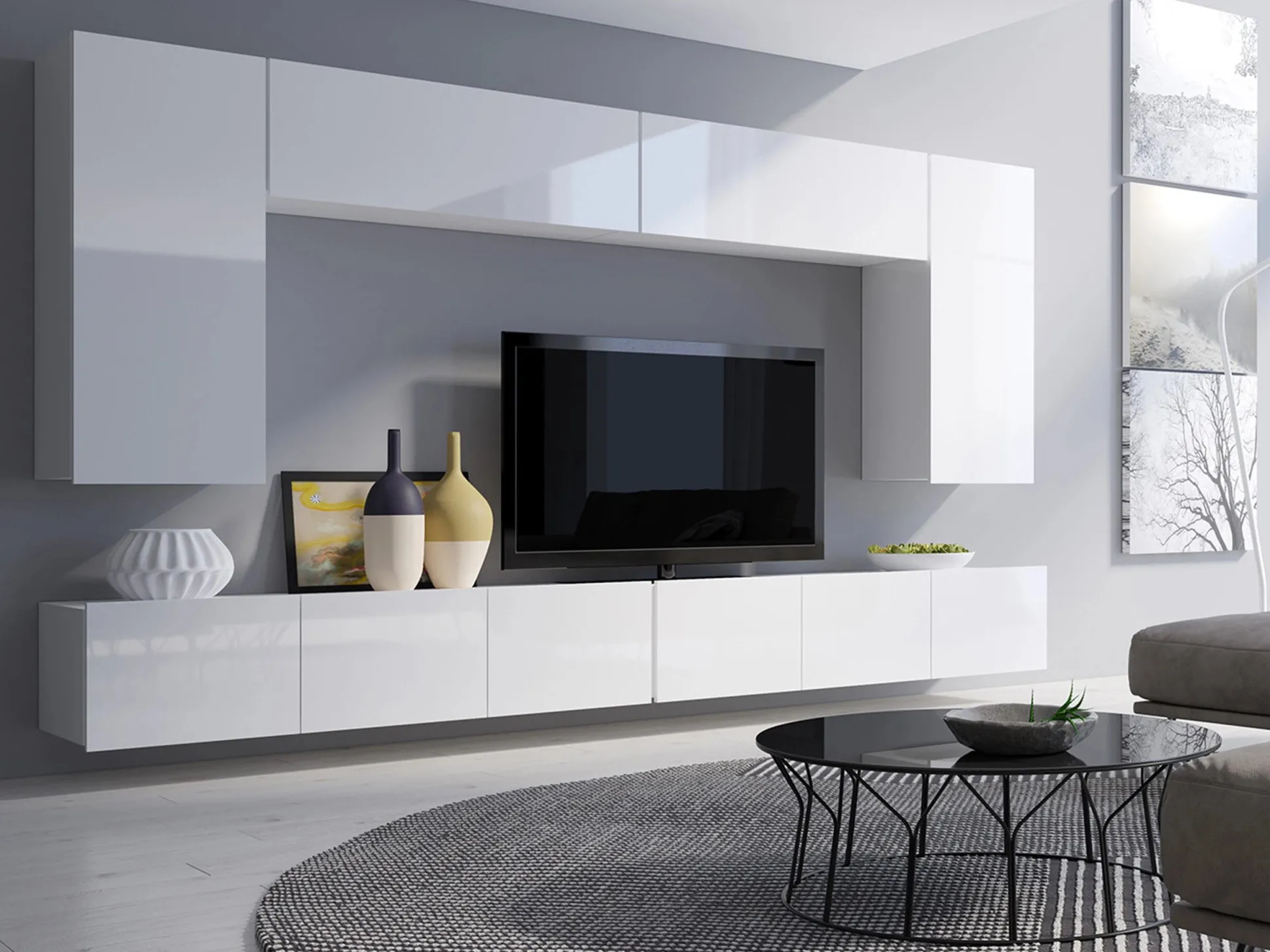 Stuemøbelsæt Remus XIII (Hvid + Glansfuld hvid)