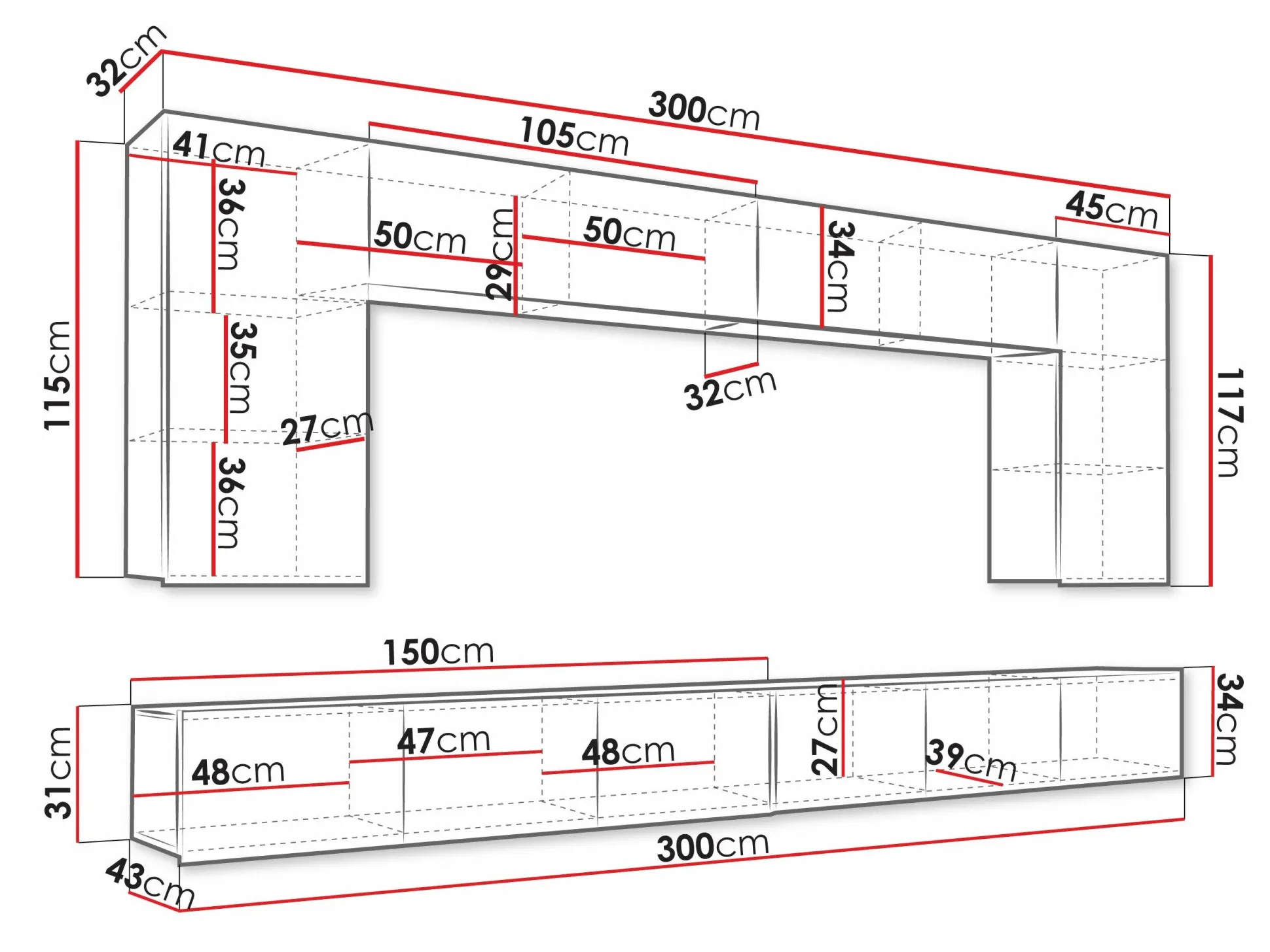 Stuemøbelsæt Remus XIII (Hvid + Glansfuld hvid)
