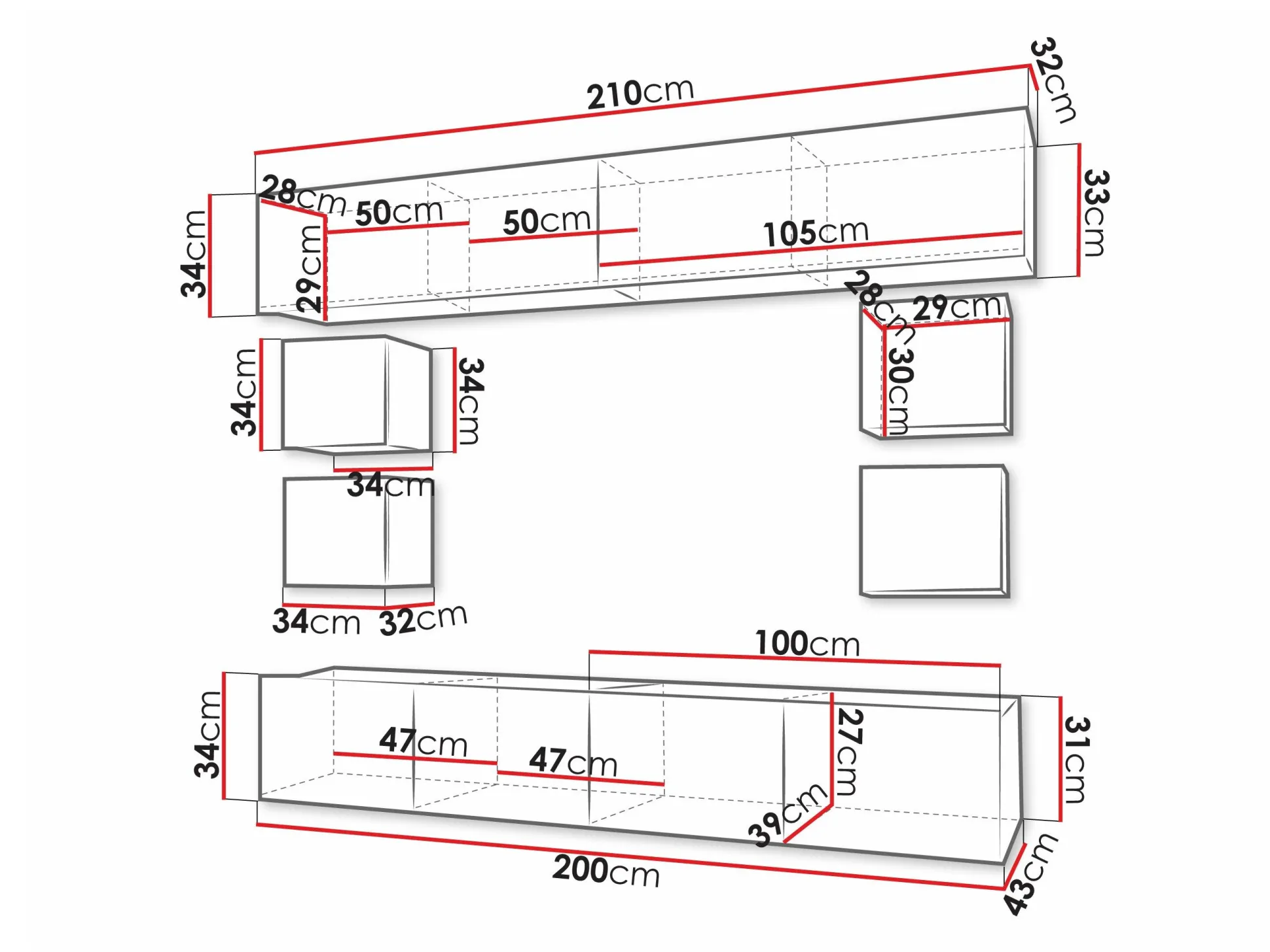 Stuemøbelsæt Remus XVI (Sort + Blank sort)