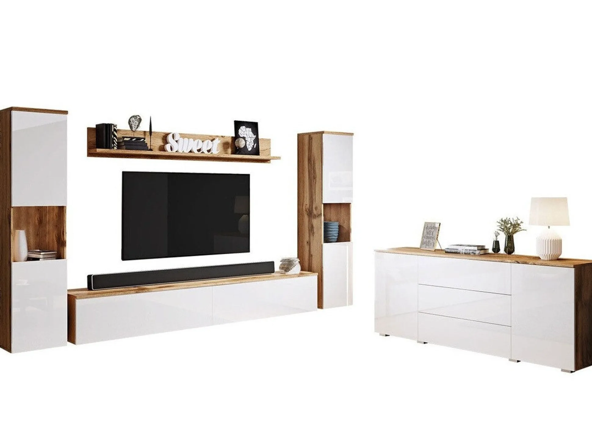 Stuemøbelsæt Sarasota 133 (Wotan eg + Glansfuld hvid)