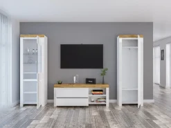 Stuemøbelsæt Sonsoru 148 (Hvid + Glansfuld hvid + Wotan eg)