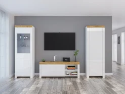 Stuemøbelsæt Sonsoru 148 (Hvid + Glansfuld hvid + Wotan eg)