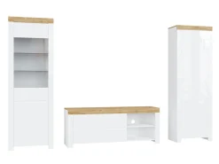 Stuemøbelsæt Sonsoru 148 (Hvid + Glansfuld hvid + Wotan eg)