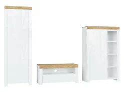 Stuemøbelsæt Sonsoru 147 (Hvid + Glansfuld hvid + Wotan eg)