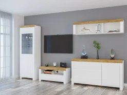 Stuemøbelsæt Sonsoru 144 (Hvid + Glansfuld hvid + Wotan eg)