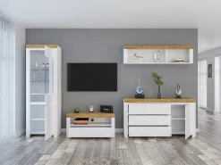 Stuemøbelsæt Sonsoru 144 (Hvid + Glansfuld hvid + Wotan eg)