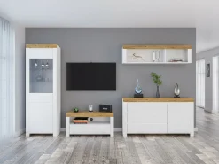 Stuemøbelsæt Sonsoru 144 (Hvid + Glansfuld hvid + Wotan eg)