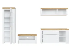 Stuemøbelsæt Sonsoru 144 (Hvid + Glansfuld hvid + Wotan eg)